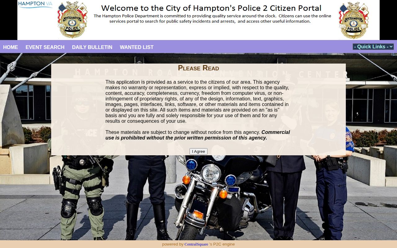 Hampton P2C multi-day arrest record event search