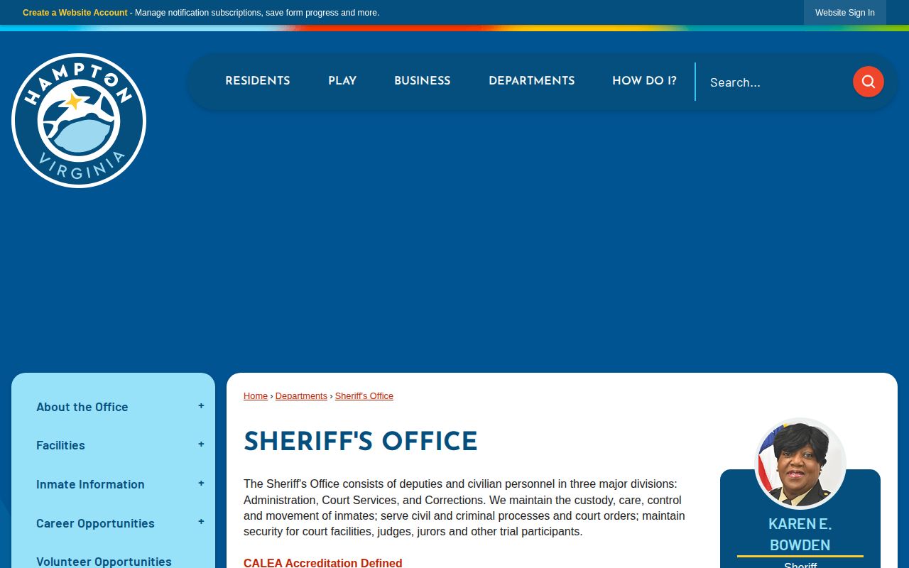Hampton Sheriff local custody and booking record information