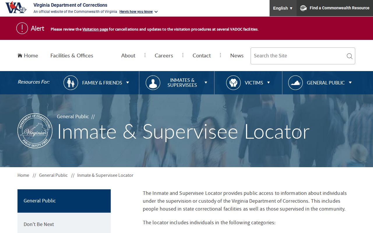 Virginia Department of Corrections Hampton state-custody record locator